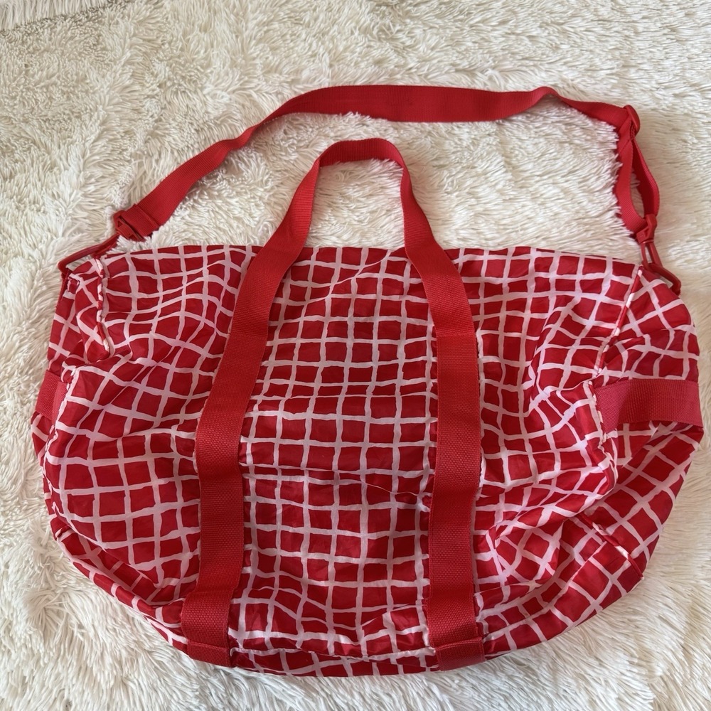 IKEA KNALLA Duffle Bag Red White Grid Duffel Packable Travel Gym Lightweight